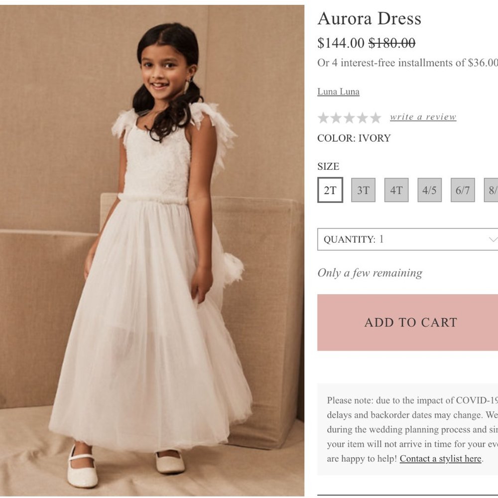 BHLDN Aurora Flower Girl Dress size 6